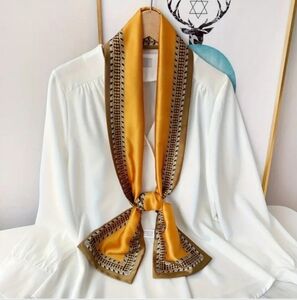 Elegant Yellow and Brown Silk Scarf